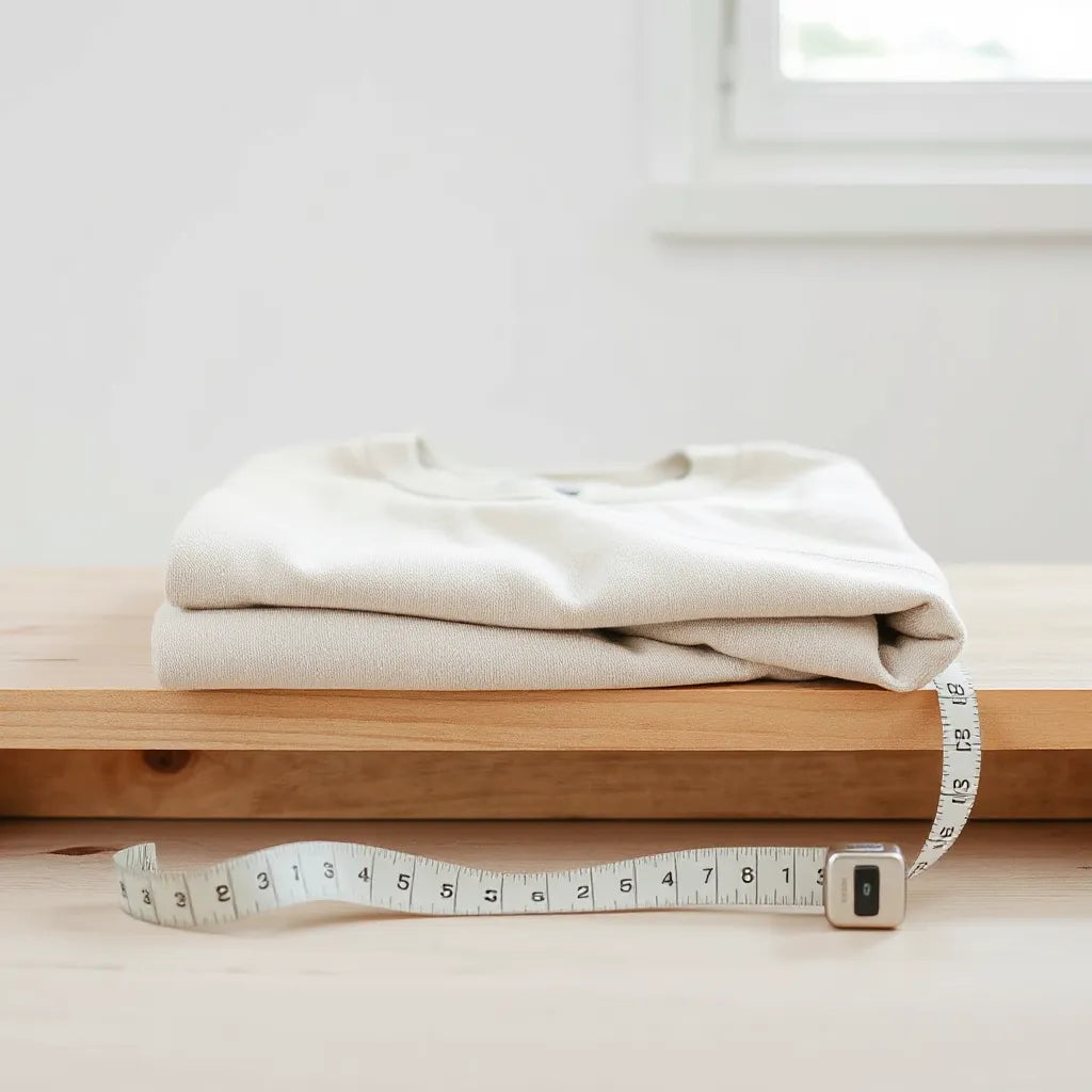 Folded soft cotton T-shirt with visible stitching and fabric texture on a light wood surface