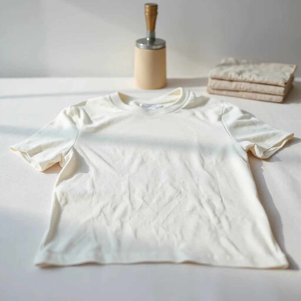 Soft breathable t-shirt with visible fabric texture laid flat on a neutral background