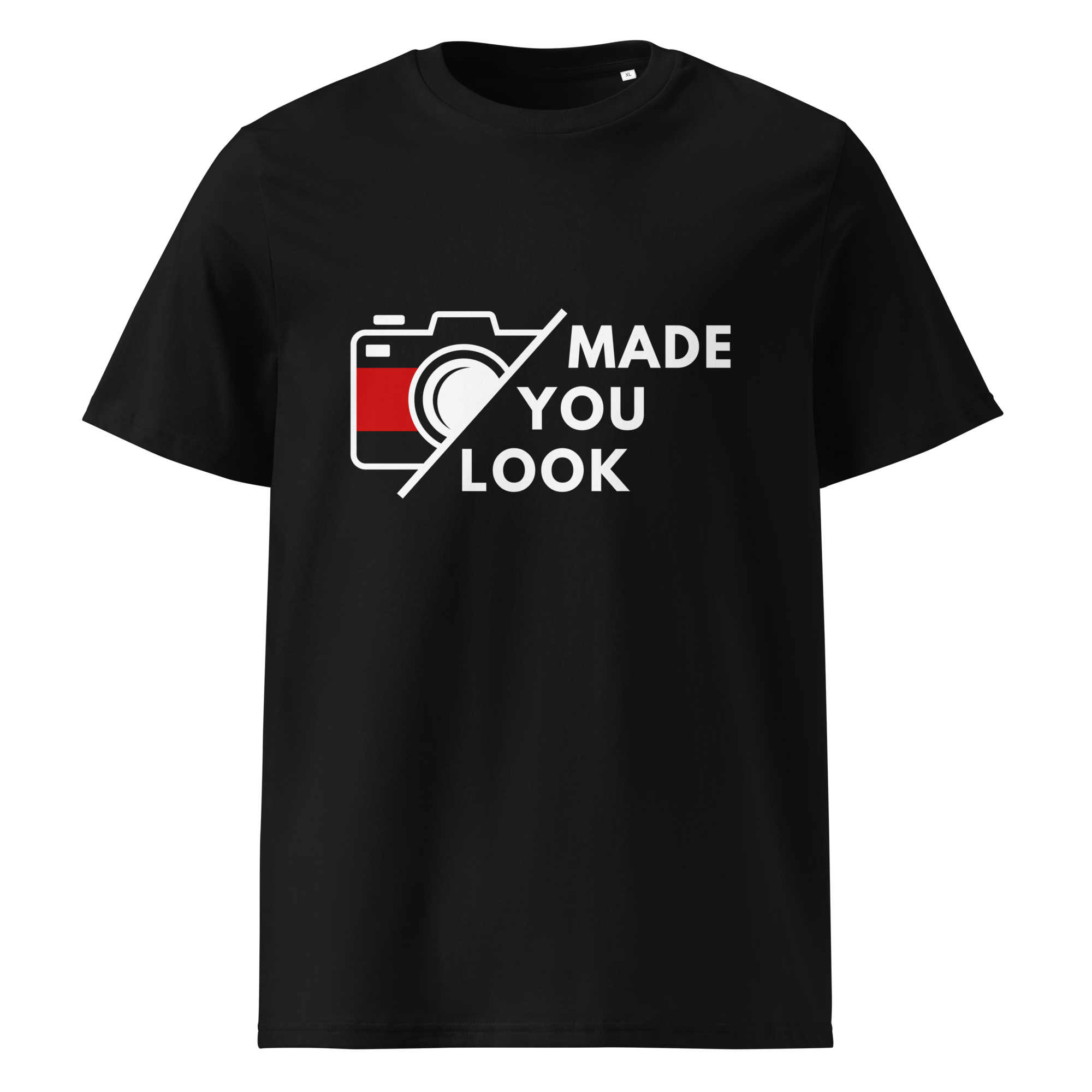 Made you look organic cotton black t-shirt front