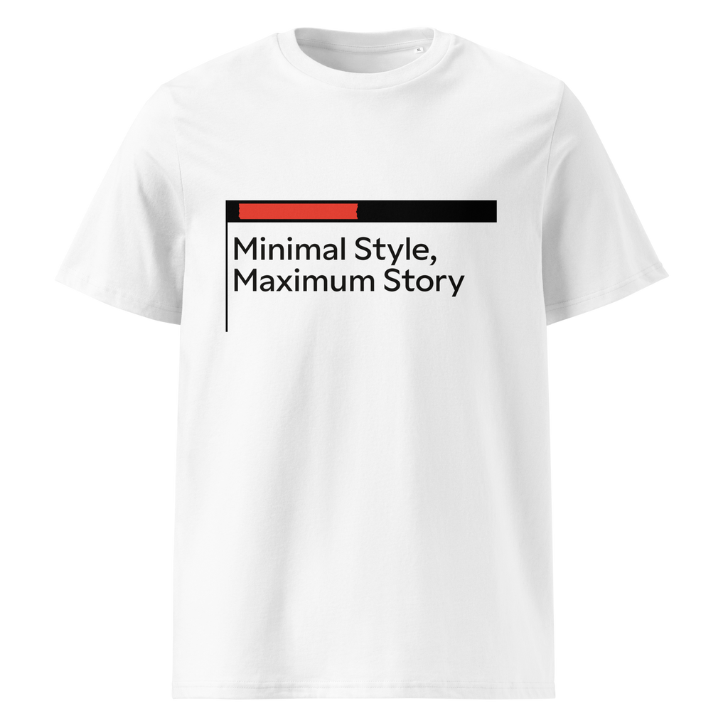 Minimal style, maximum story organic cotton white t-shirt front