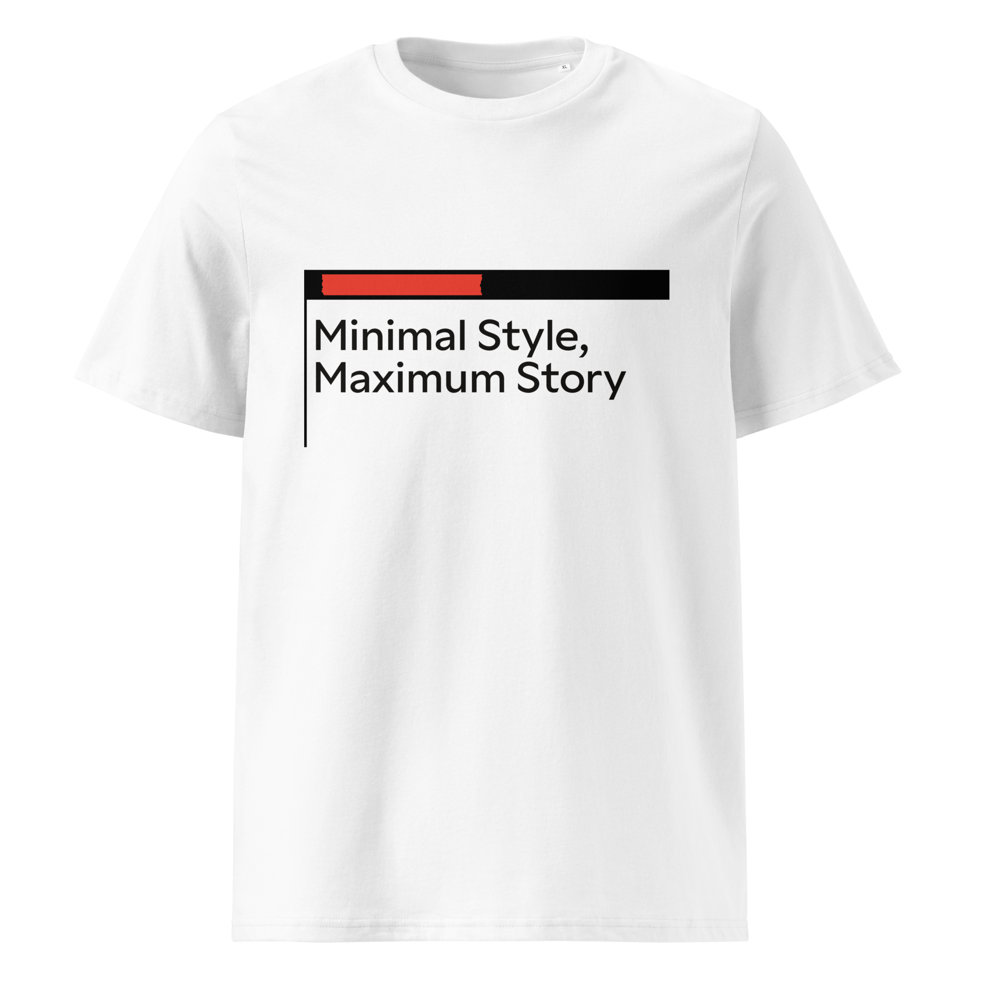 Minimal style, maximum story organic cotton white t-shirt front