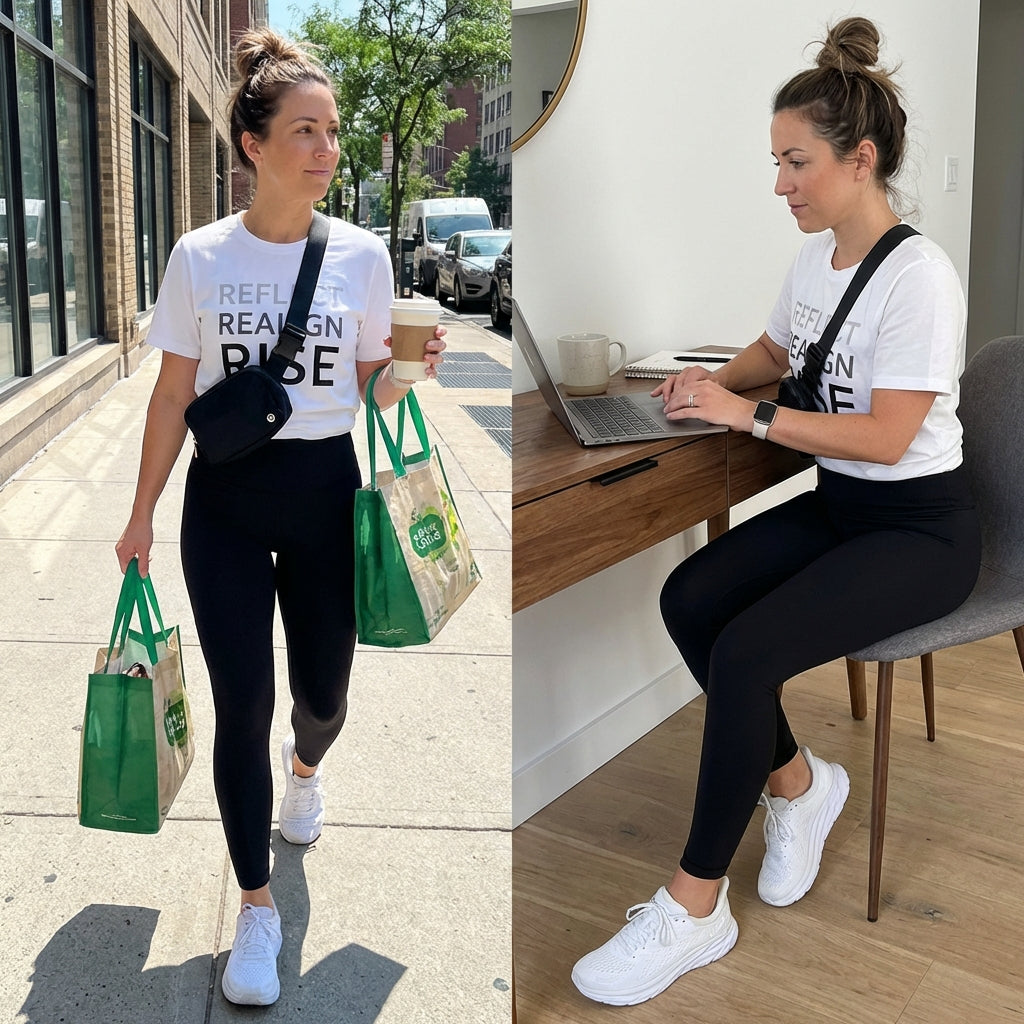 Model 2 wearing Reflect realign rise organic cotton white t-shirt