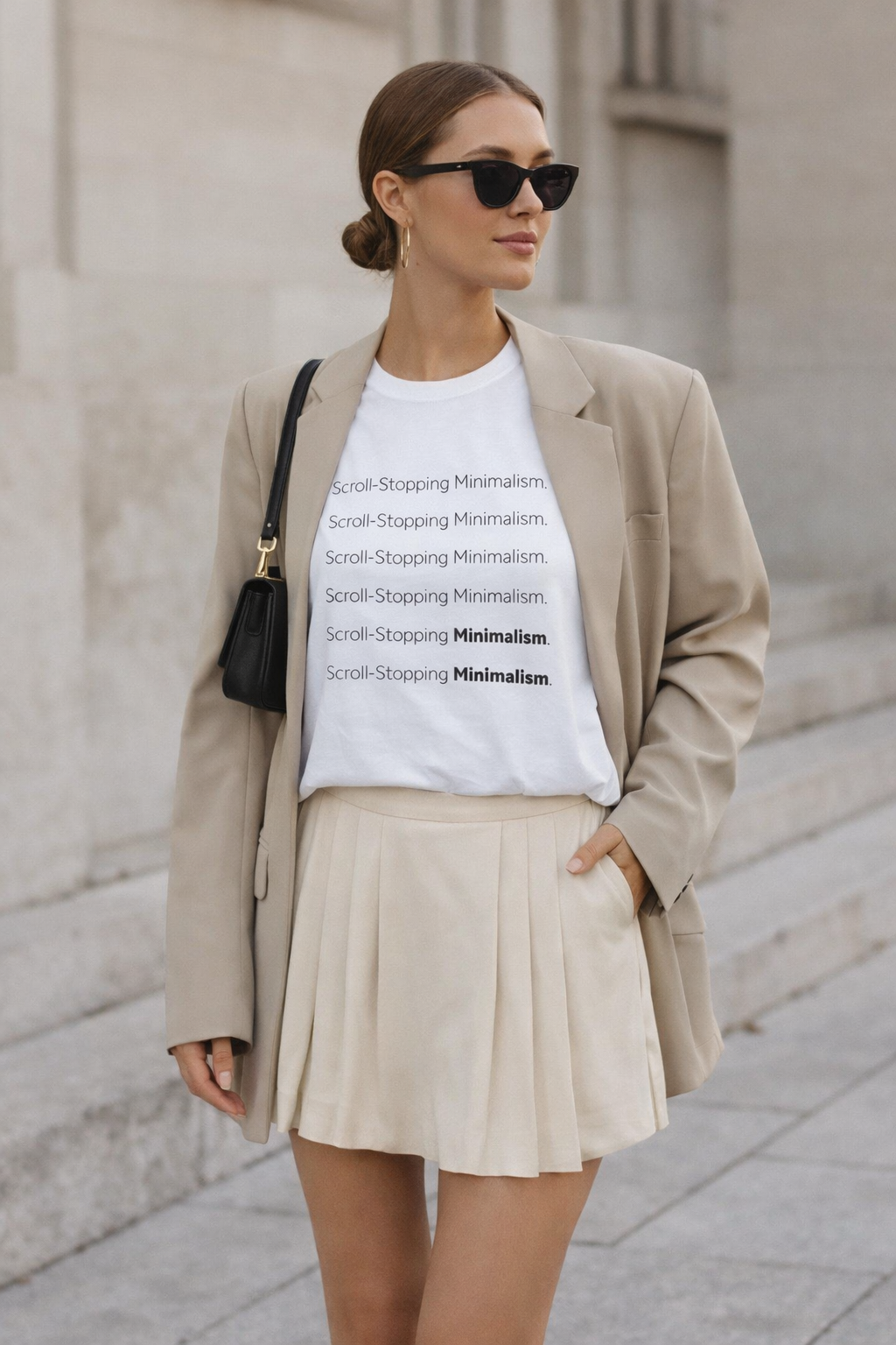 Model 2 wearing Scroll-stopping minimalism organic cotton white t-shirt 
