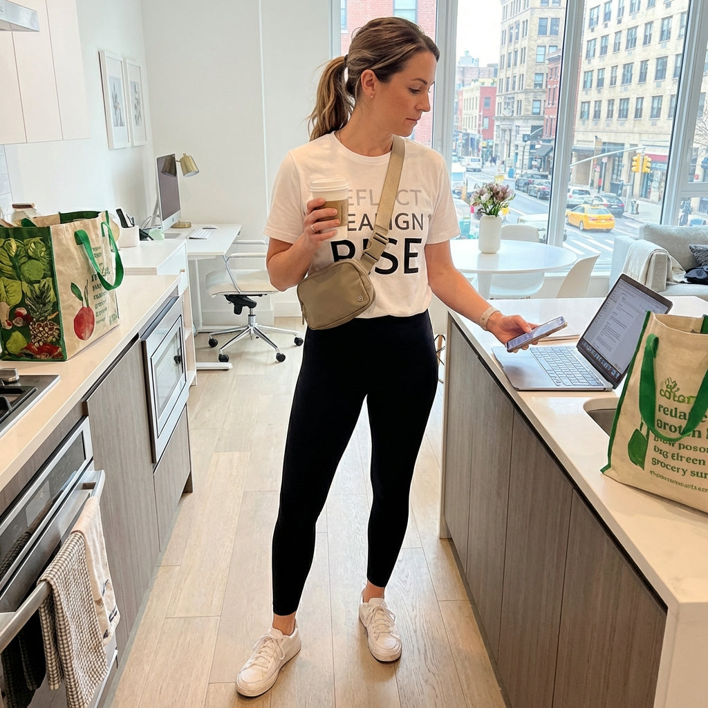 Model 3 wearing Reflect realign rise organic cotton white t-shirt