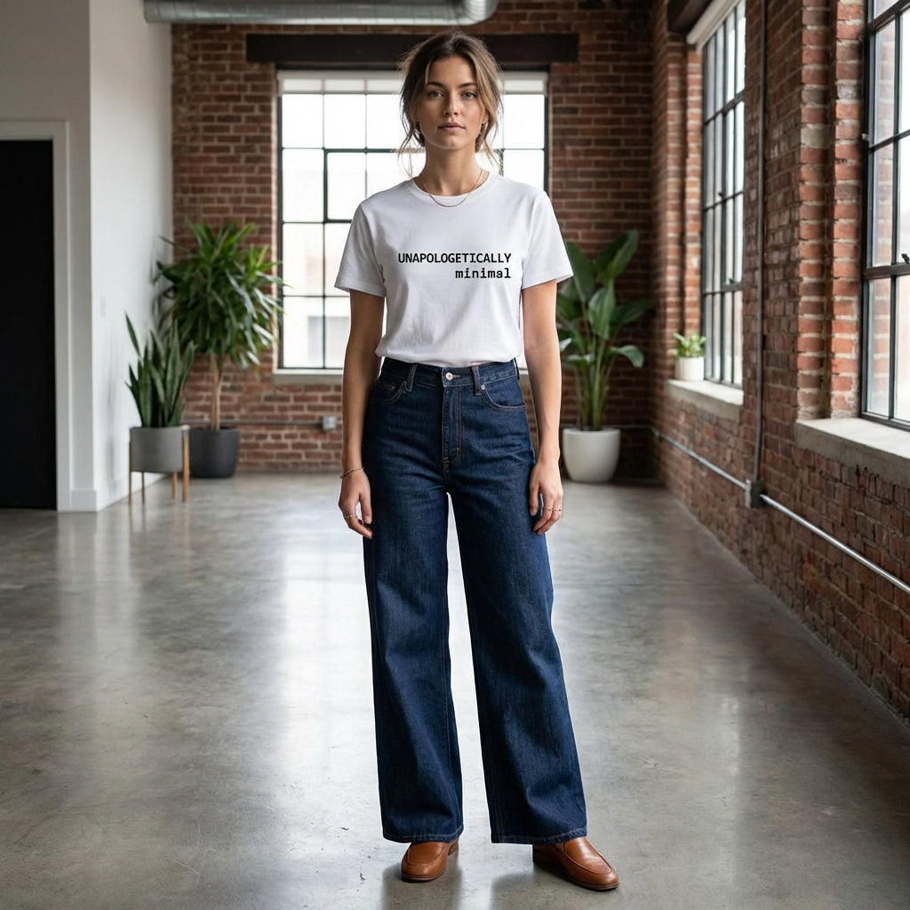 Model 3 wearing Unapologetically minimal organic cotton white t-shirt