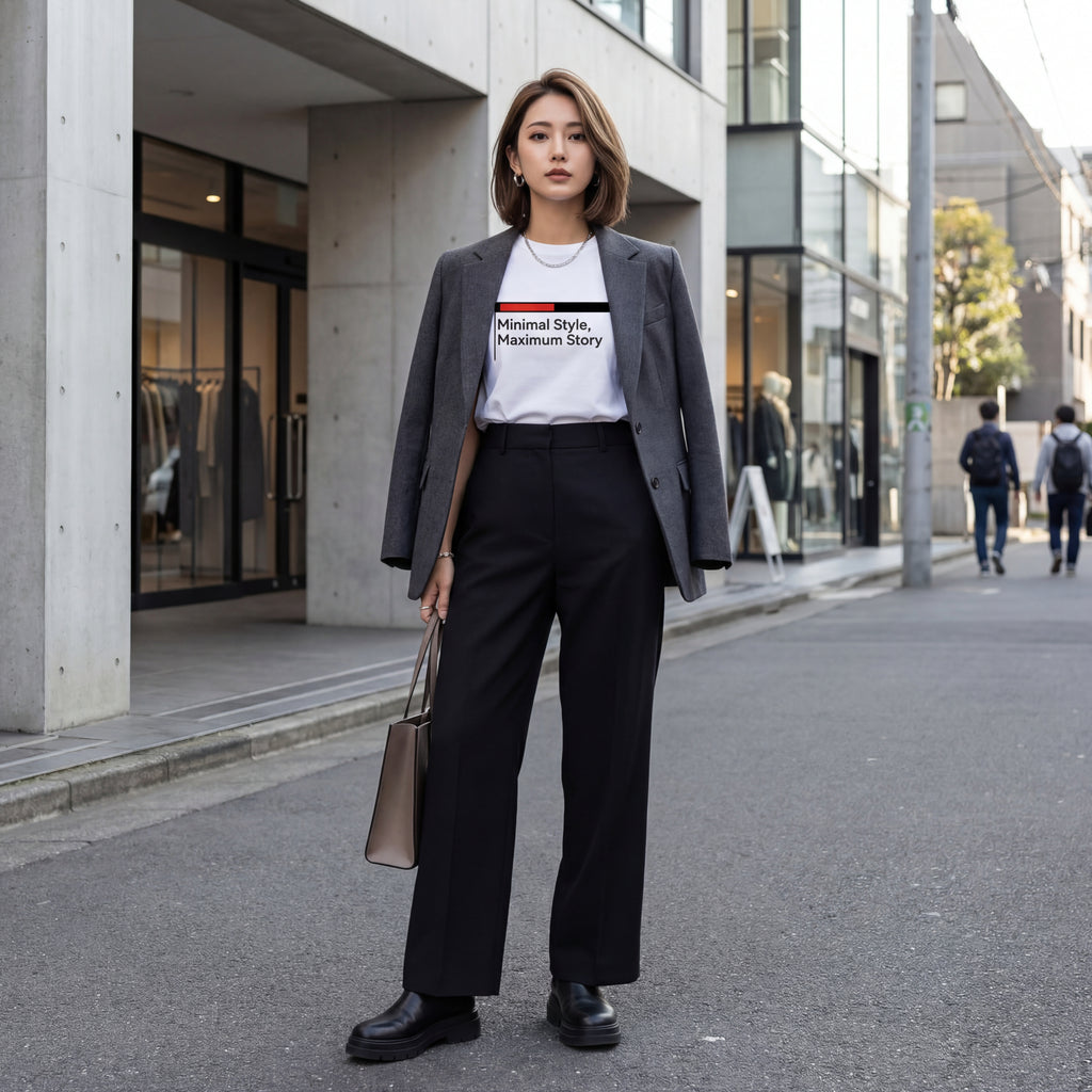 Model wearing Minimal style, maximum story organic cotton white t-shirt