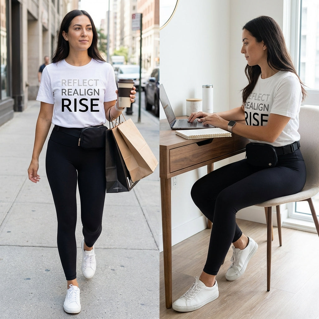 Model wearing Reflect realign rise organic cotton white t-shirt