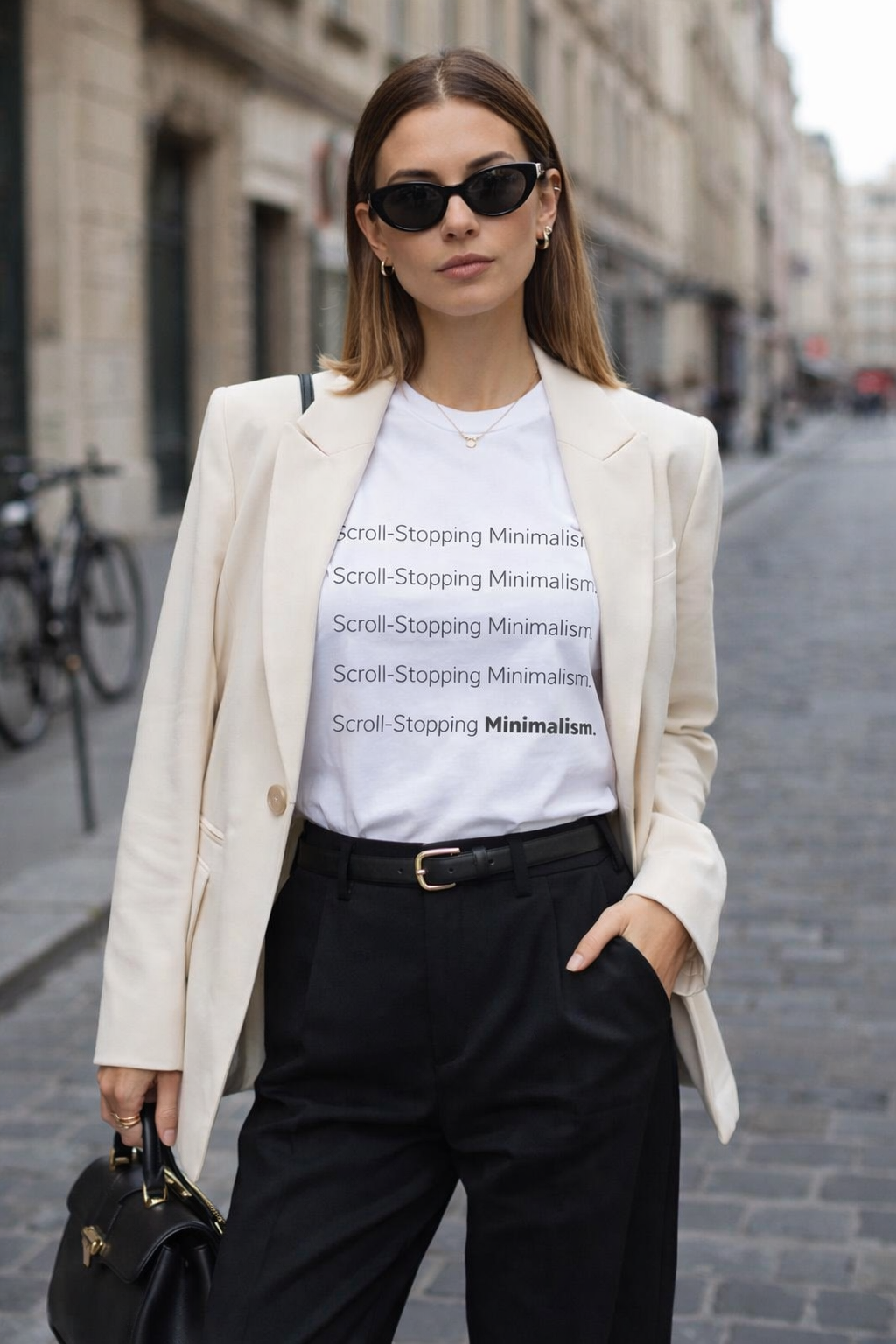 Model wearing Scroll-stopping minimalism organic cotton white t-shirt 
