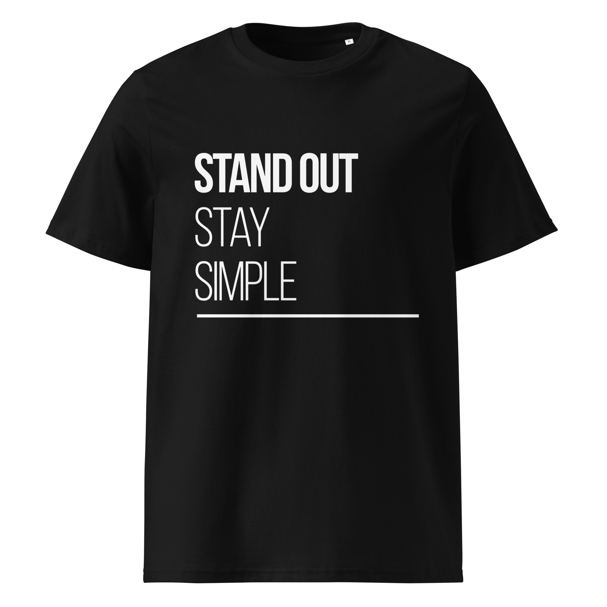 Stand out stay simple organic cotton black t-shirt front