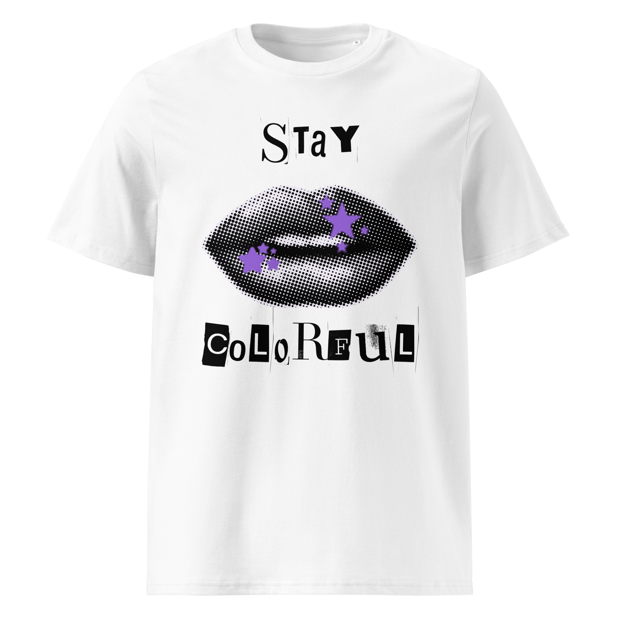 Stay colorful organic cotton white t-shirt front