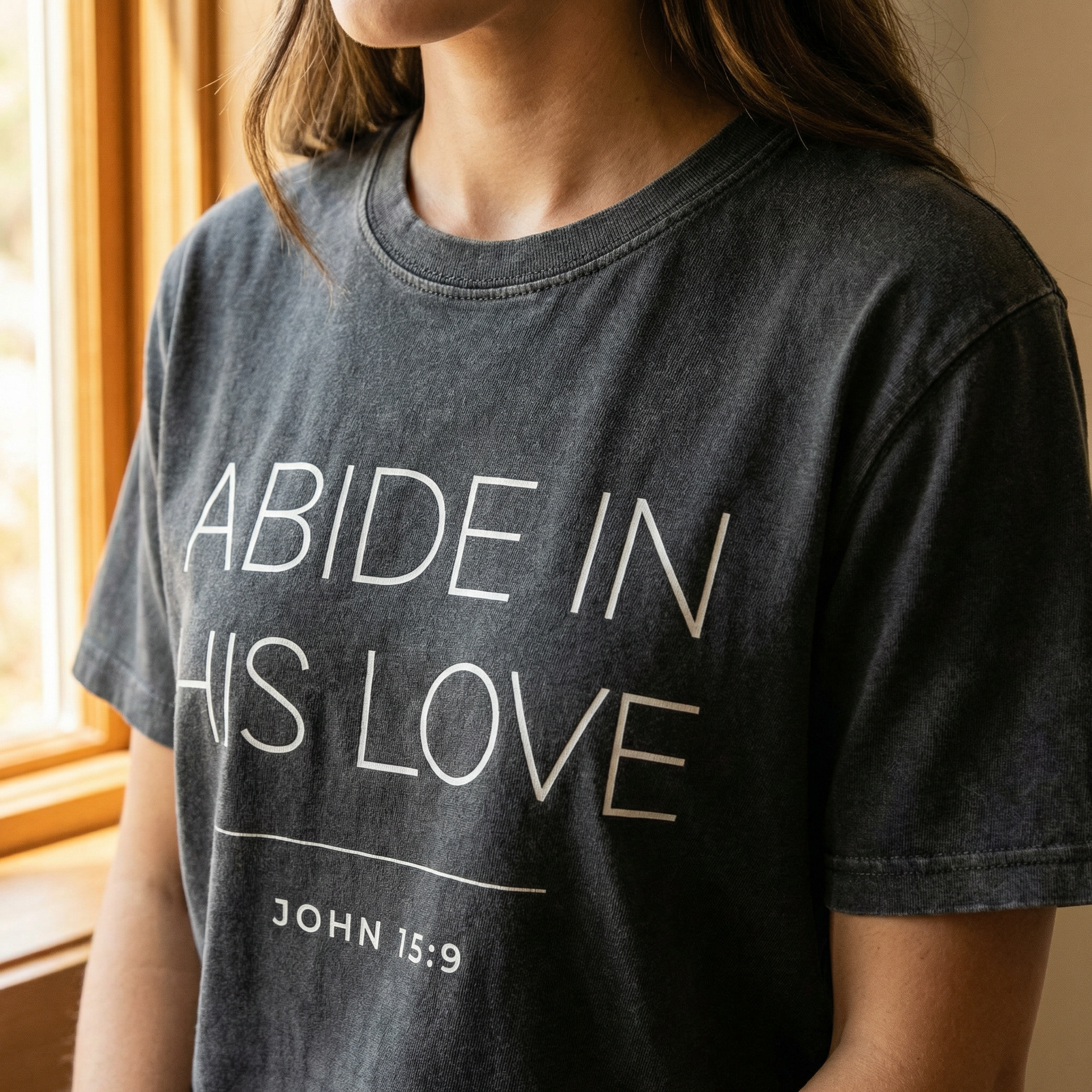 Abide in His Love · John 15:9 – Minimalist Graphic Tee (Vintage Black Mineral Wash)