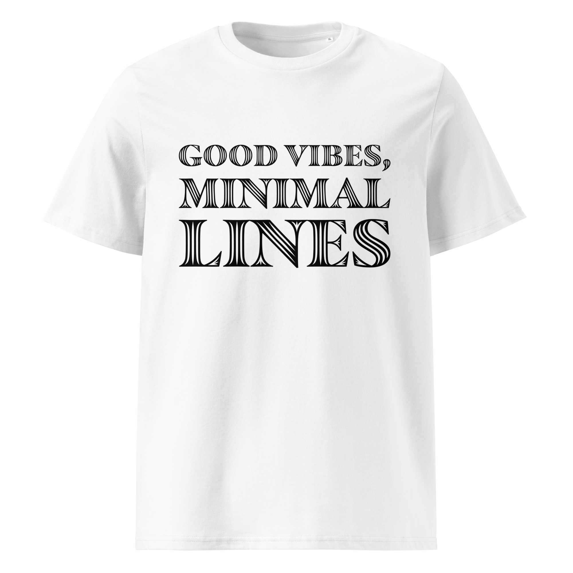 Good vibes, minimal lines white organic cotton t-shirt front