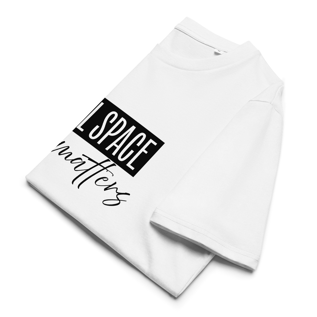 Folded t-shirt view with 'Mental Space Matters' text on a white background