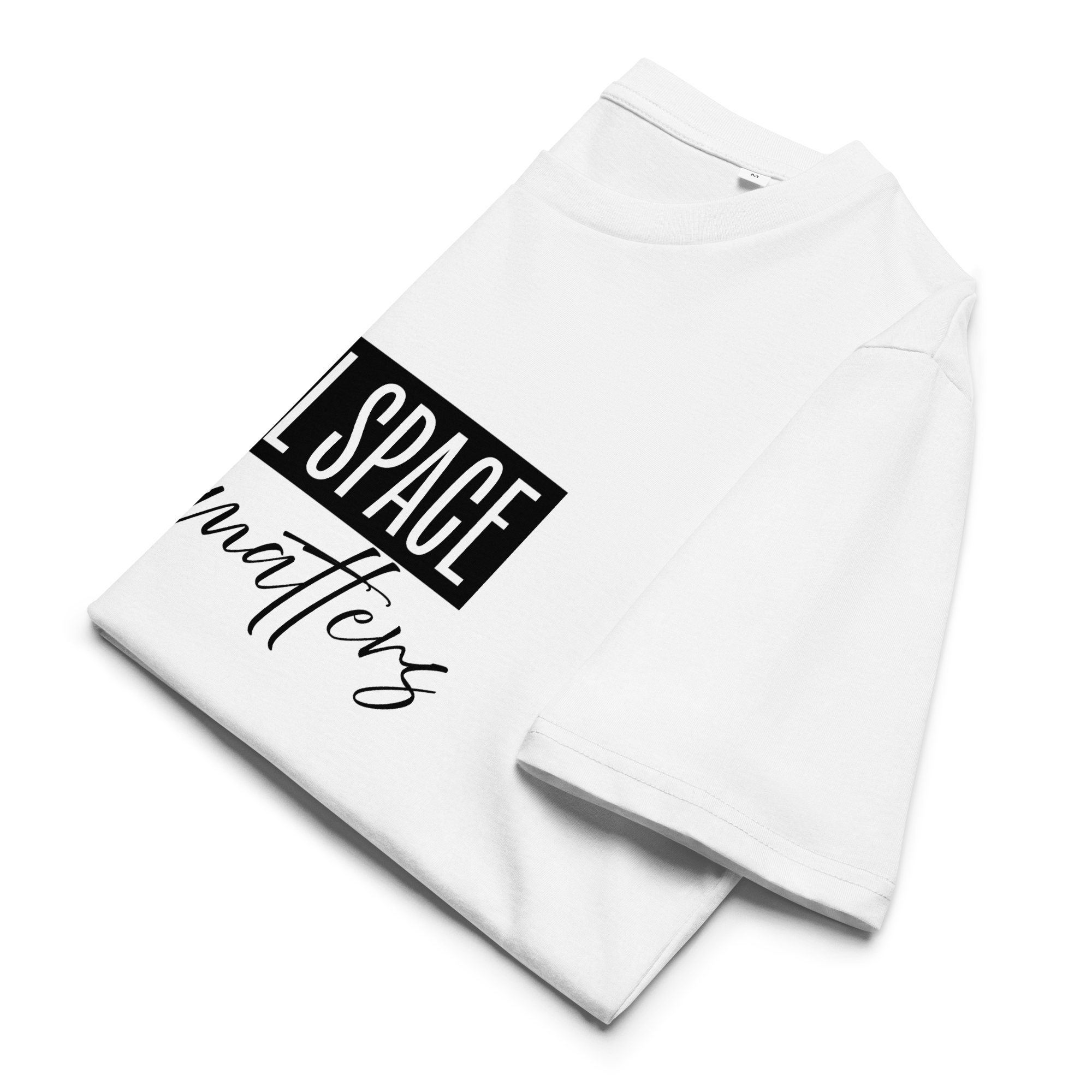 Folded t-shirt view with 'Mental Space Matters' text on a white background